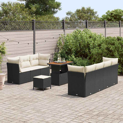 Conjunto de Sofá de Jardim 10 pcs Preto e creme 90 x 55 x 71 cm