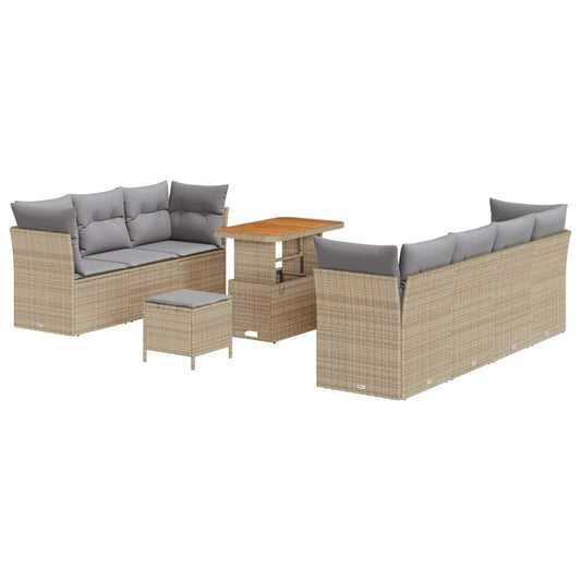 Conjunto de Sofá de Jardim Manual 10 pcs bege e cinzento claro