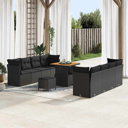 Conjunto de Sofá de Jardim com almofada Manual 11 pcs Preto