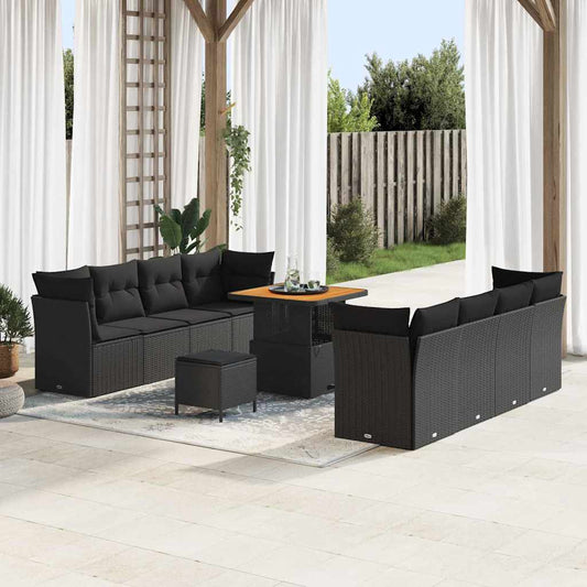 Conjunto de Sofá de Jardim com almofada Manual 11 pcs Preto