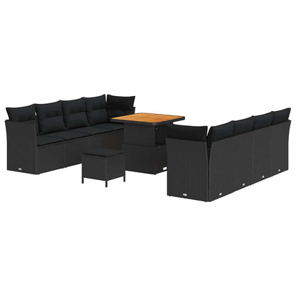 Conjunto de Sofá de Jardim com almofada Manual 11 pcs Preto