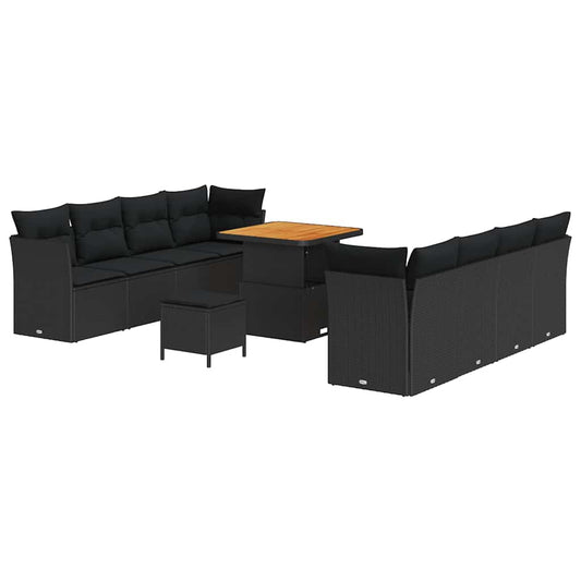 Conjunto de Sofá de Jardim com almofada Manual 11 pcs Preto