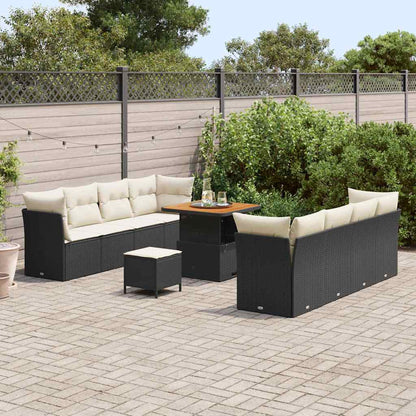 Conjunto de Sofá de Jardim com almofada 11 pcs Preto e creme