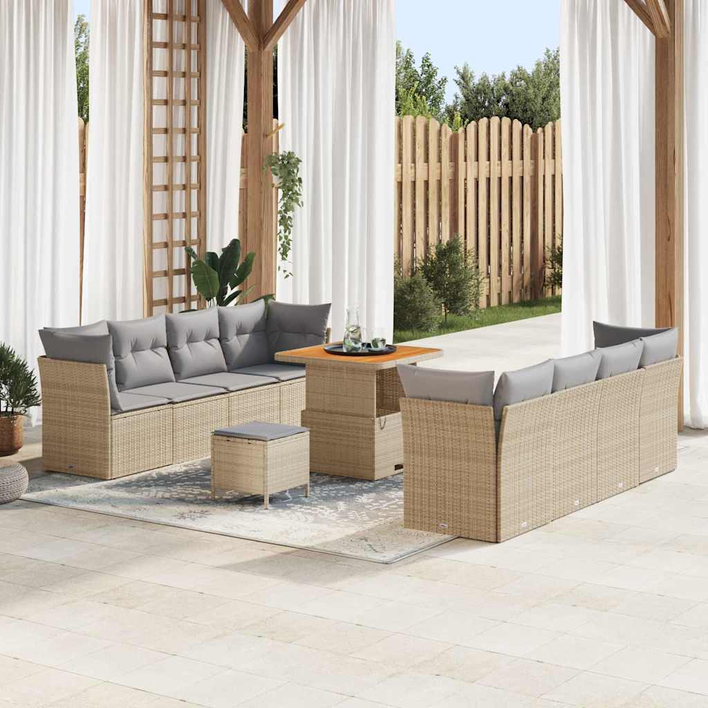 Conjunto de Sofá de Jardim Manual 11 pcs bege e cinzento claro