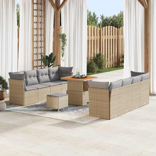 Conjunto de Sofá de Jardim Manual 11 pcs bege e cinzento claro