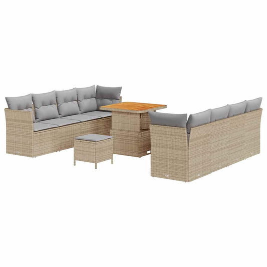 Conjunto de Sofá de Jardim Manual 11 pcs bege e cinzento claro