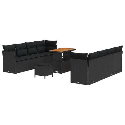 Conjunto de Sofá de Jardim com almofada Manual 11 pcs Preto