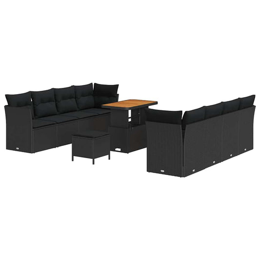 Conjunto de Sofá de Jardim com almofada Manual 11 pcs Preto