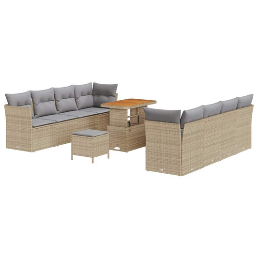 Conjunto de Sofá de Jardim Manual 11 pcs bege e cinzento claro