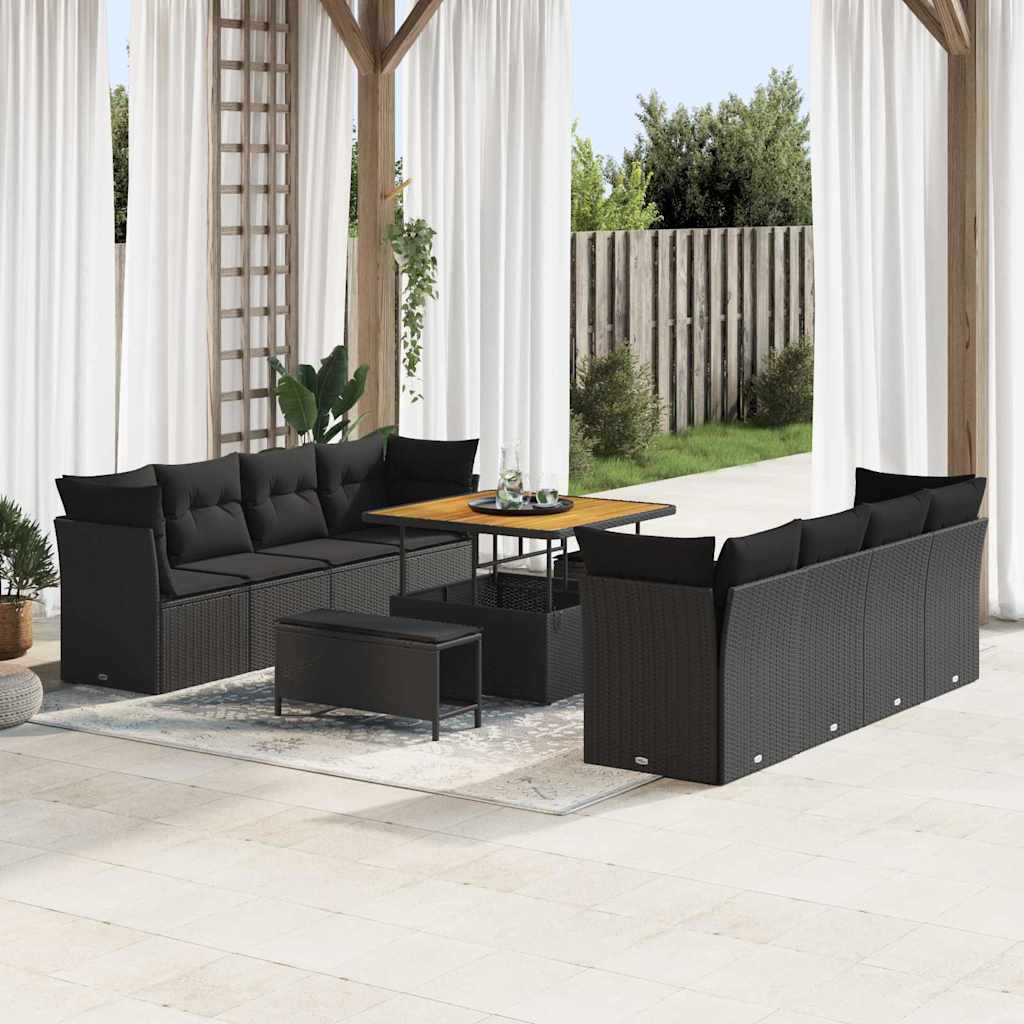 Conjunto de Sofá de Jardim com almofada Manual 11 pcs Preto
