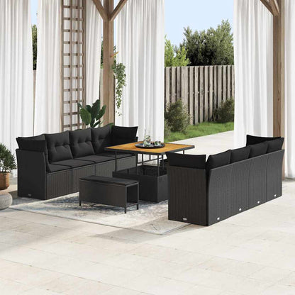 Conjunto de Sofá de Jardim com almofada Manual 11 pcs Preto