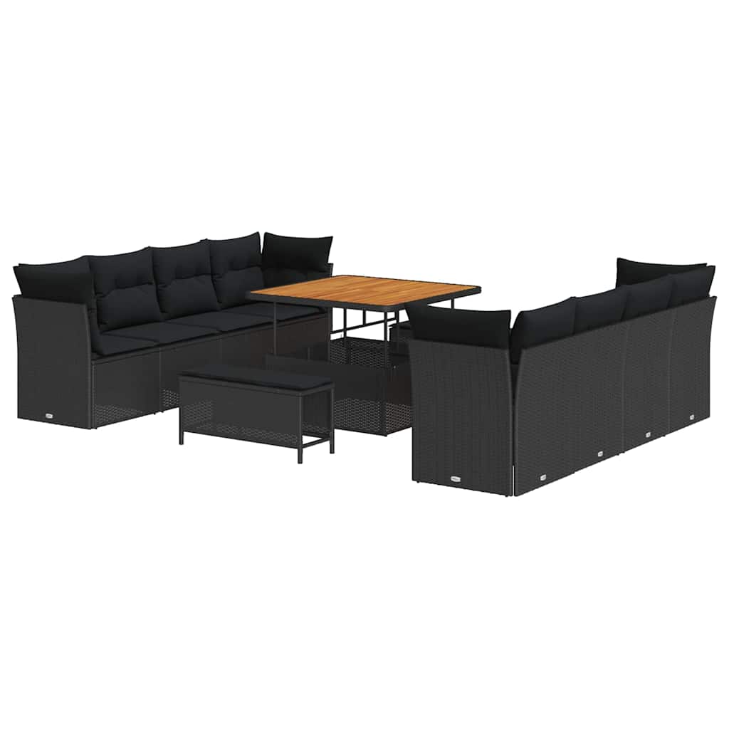 Conjunto de Sofá de Jardim com almofada Manual 11 pcs Preto