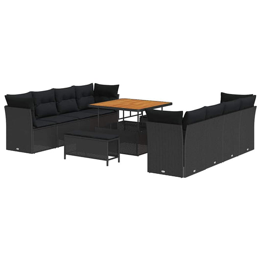 Conjunto de Sofá de Jardim com almofada Manual 11 pcs Preto