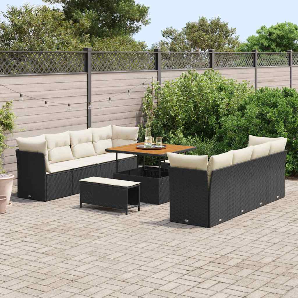 Conjunto de Sofá de Jardim com almofada 11 pcs Preto e creme