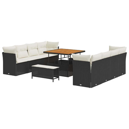 Conjunto de Sofá de Jardim com almofada 11 pcs Preto e creme