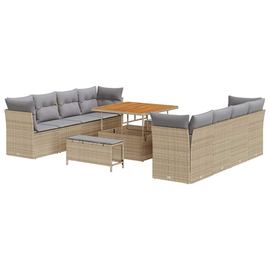 Conjunto de Sofá de Jardim 11 pcs bege e cinzento claro