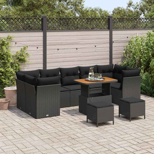 Conjunto de Sofá de Jardim Manual 10 pcs Preto 90 x 55 x 71 cm
