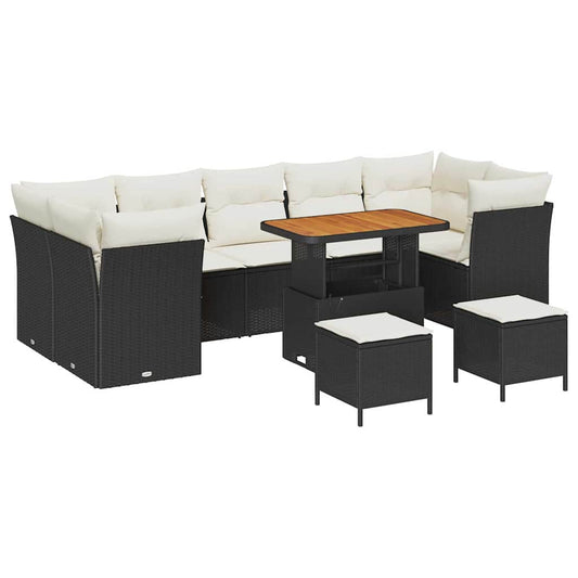 Conjunto de Sofá de Jardim 10 pcs Preto e creme 90 x 55 x 71 cm