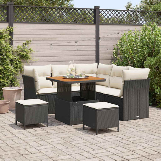 Conjunto de Sofá de Jardim 8 pcs Preto e creme 80 x 80 x 71 cm