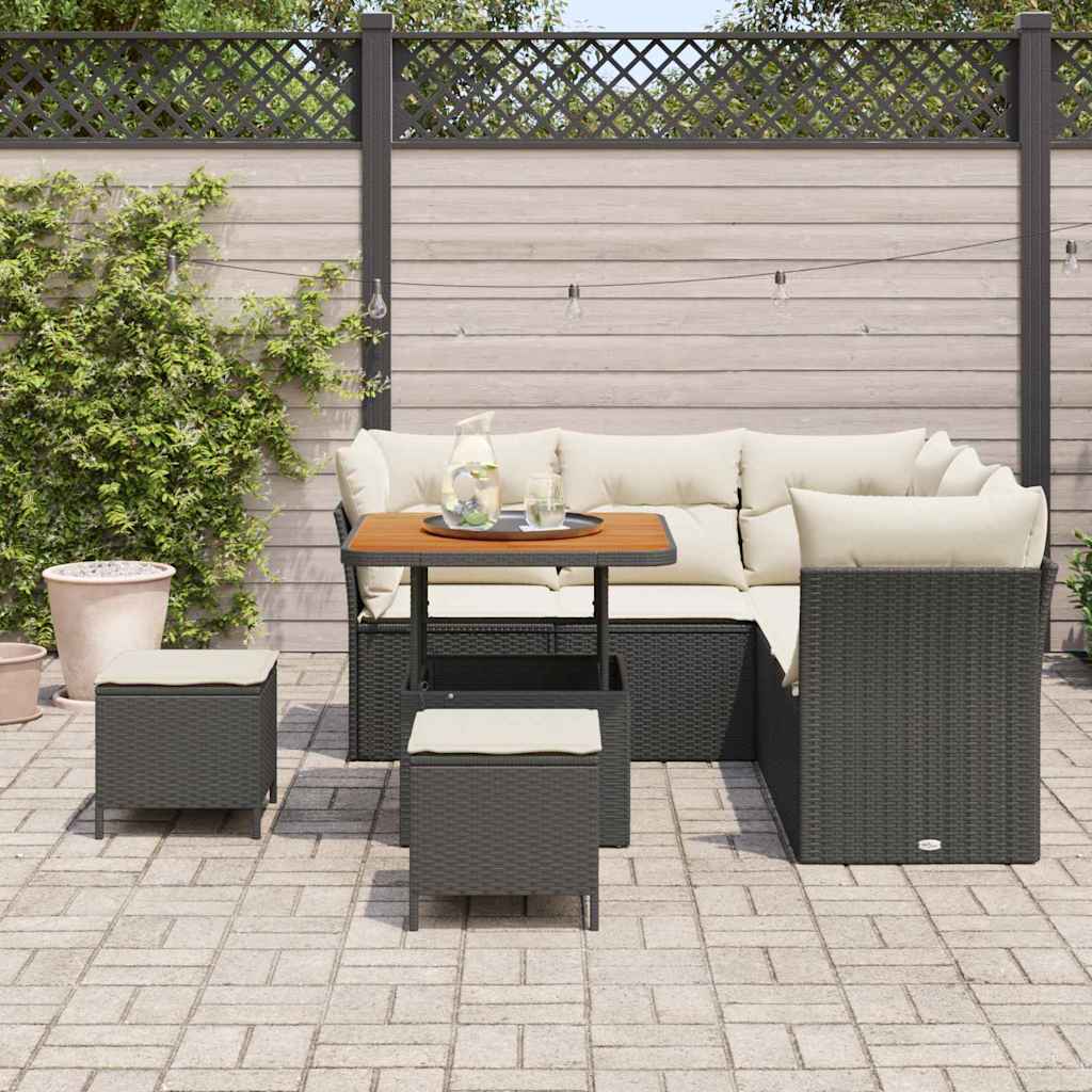 Conjunto de Sofá de Jardim 8 pcs Preto e creme 80 x 80 x 71 cm