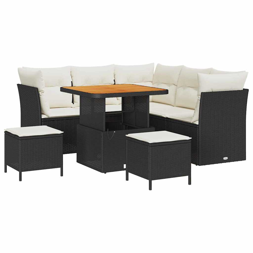 Conjunto de Sofá de Jardim 8 pcs Preto e creme 80 x 80 x 71 cm