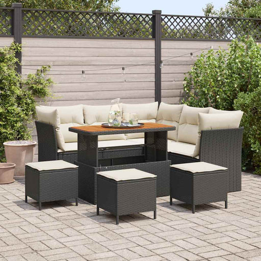 Conjunto de Sofá de Jardim 9 pcs Preto e creme 110 x 55 x 71 cm