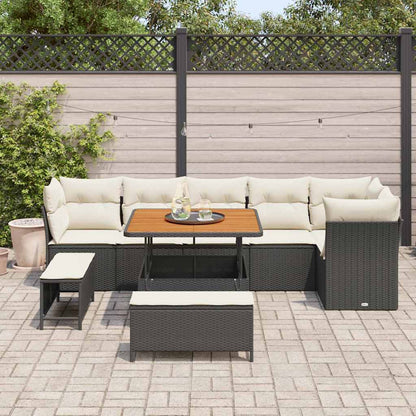 Conjunto de Sofá de Jardim com almofada 9 pcs Preto e creme