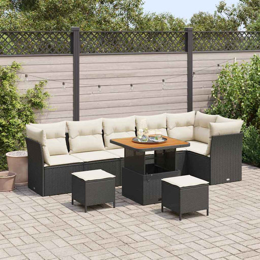Conjunto de Sofá de Jardim 9 pcs Preto e creme 80 x 80 x 71 cm