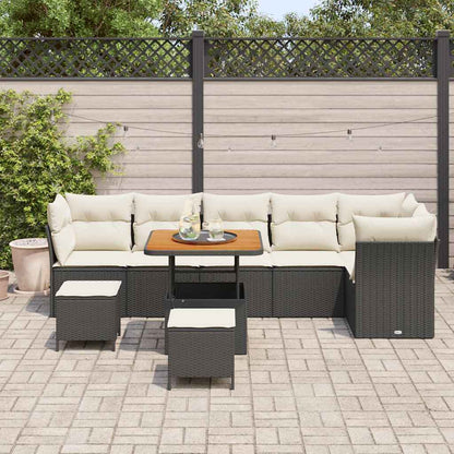 Conjunto de Sofá de Jardim 9 pcs Preto e creme 80 x 80 x 71 cm