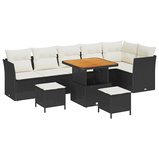 Conjunto de Sofá de Jardim 9 pcs Preto e creme 80 x 80 x 71 cm