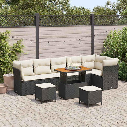 Conjunto de Sofá de Jardim 9 pcs Preto e creme 90 x 55 x 71 cm