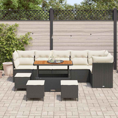 Conjunto de Sofá de Jardim com almofada 10 pcs Preto e creme