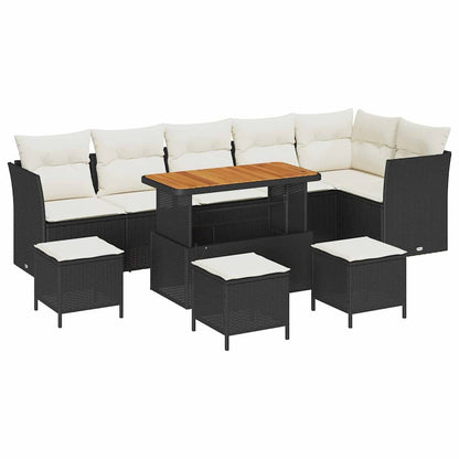 Conjunto de Sofá de Jardim com almofada 10 pcs Preto e creme