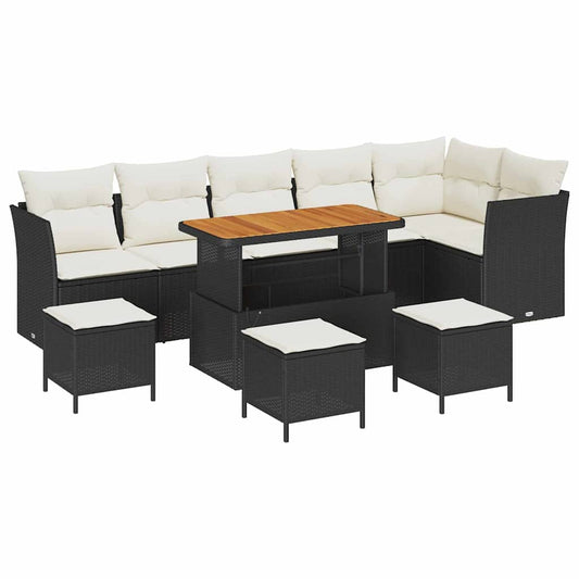 Conjunto de Sofá de Jardim com almofada 10 pcs Preto e creme