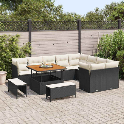 Conjunto de Sofá de Jardim com almofada 12 pcs Preto e creme