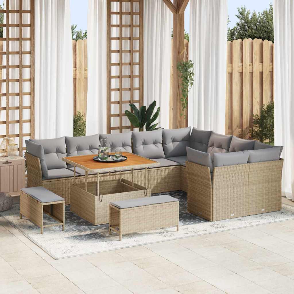 Conjunto de Sofá de Jardim 12 pcs bege e cinzento claro