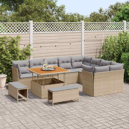 Conjunto de Sofá de Jardim 12 pcs bege e cinzento claro