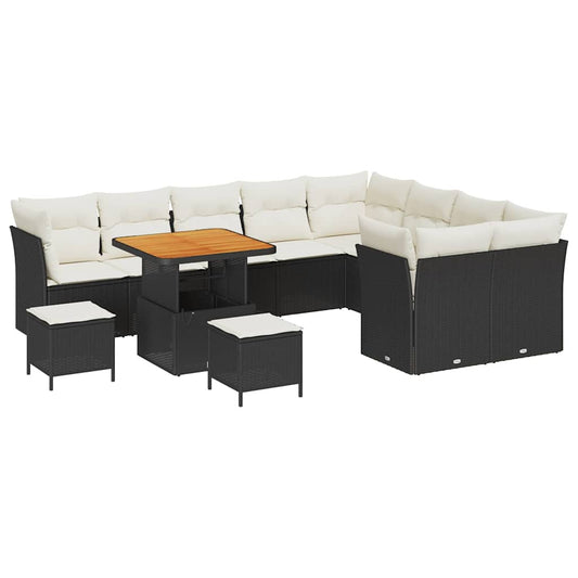 Conjunto de Sofá de Jardim 12 pcs Preto e creme 80 x 80 x 71 cm