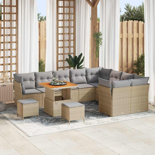 Conjunto de Sofá de Jardim 12 pcs bege e cinzento claro