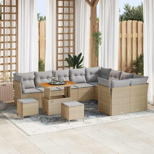 Conjunto de Sofá de Jardim 12 pcs bege e cinzento claro
