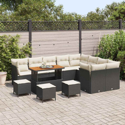 Conjunto de Sofá de Jardim com almofada 13 pcs Preto e creme