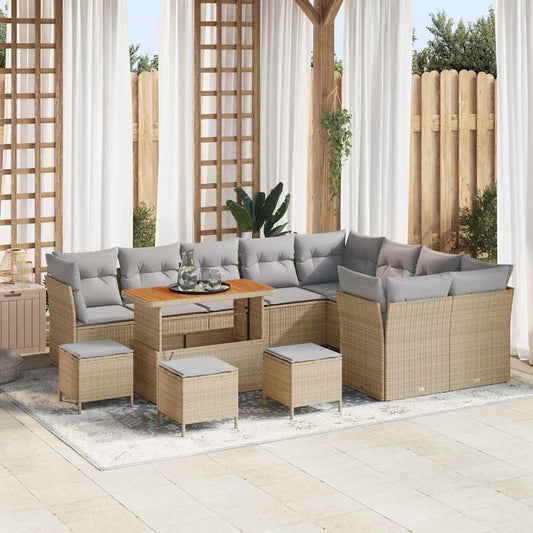 Conjunto de Sofá de Jardim 13 pcs bege e cinzento claro