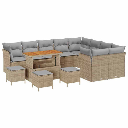 Conjunto de Sofá de Jardim 13 pcs bege e cinzento claro