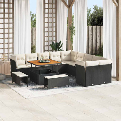 Conjunto de Sofá de Jardim com almofada 13 pcs Preto e creme