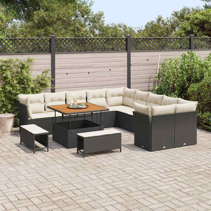 Conjunto de Sofá de Jardim com almofada 13 pcs Preto e creme