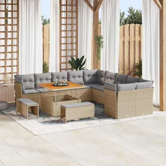 Conjunto de Sofá de Jardim 13 pcs bege e cinzento claro