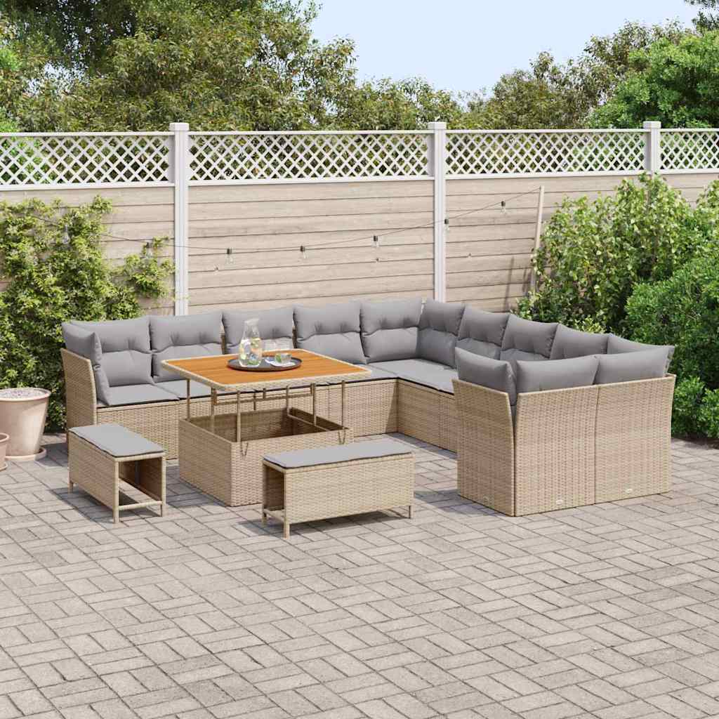 Conjunto de Sofá de Jardim 13 pcs bege e cinzento claro