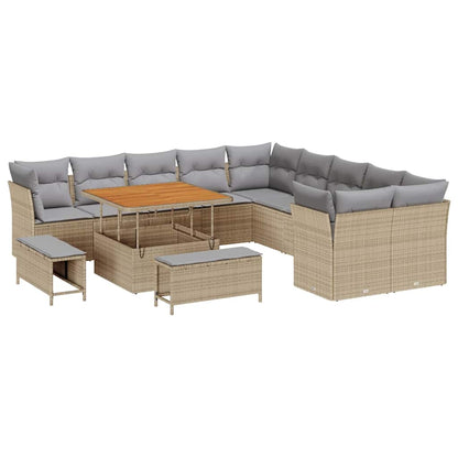 Conjunto de Sofá de Jardim 13 pcs bege e cinzento claro