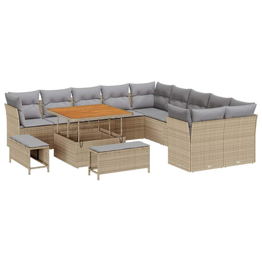 Conjunto de Sofá de Jardim 13 pcs bege e cinzento claro