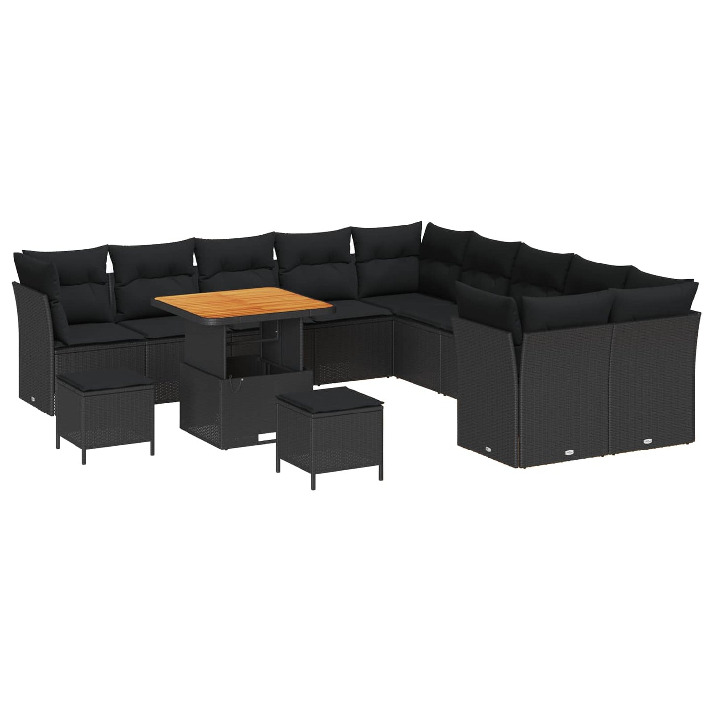 Conjunto de Sofá de Jardim com almofada 13 pcs Preto vime PE
